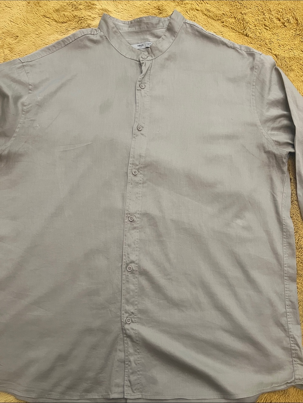 Mango Men’s Light Gray Grandad Collar Button-Down Shirt